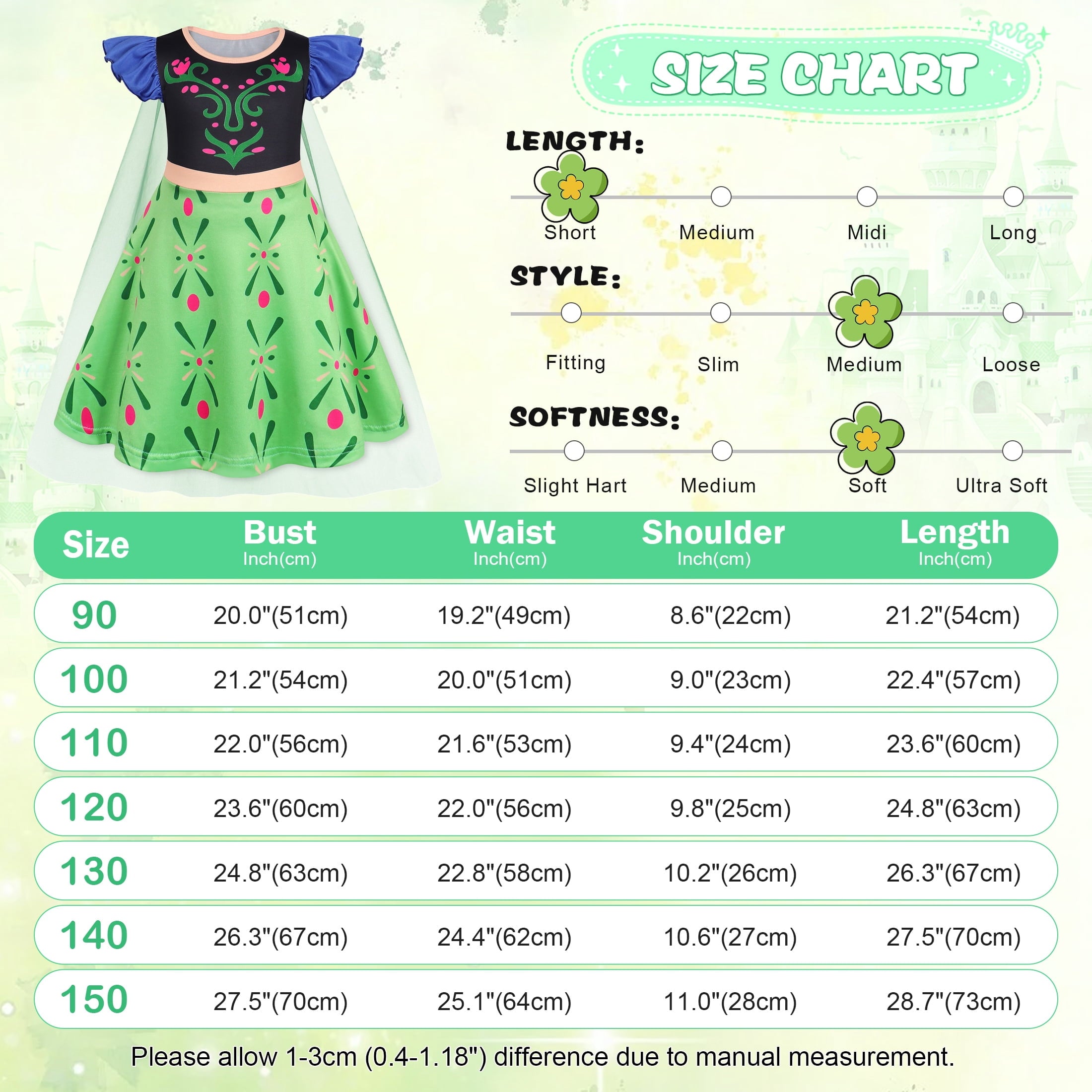 Benylion Girls Ice Princess Dress Halloween Cosplay Costumes With Tulle Cape Kids Birthday Party Dress up Outfit for 7-8 Years