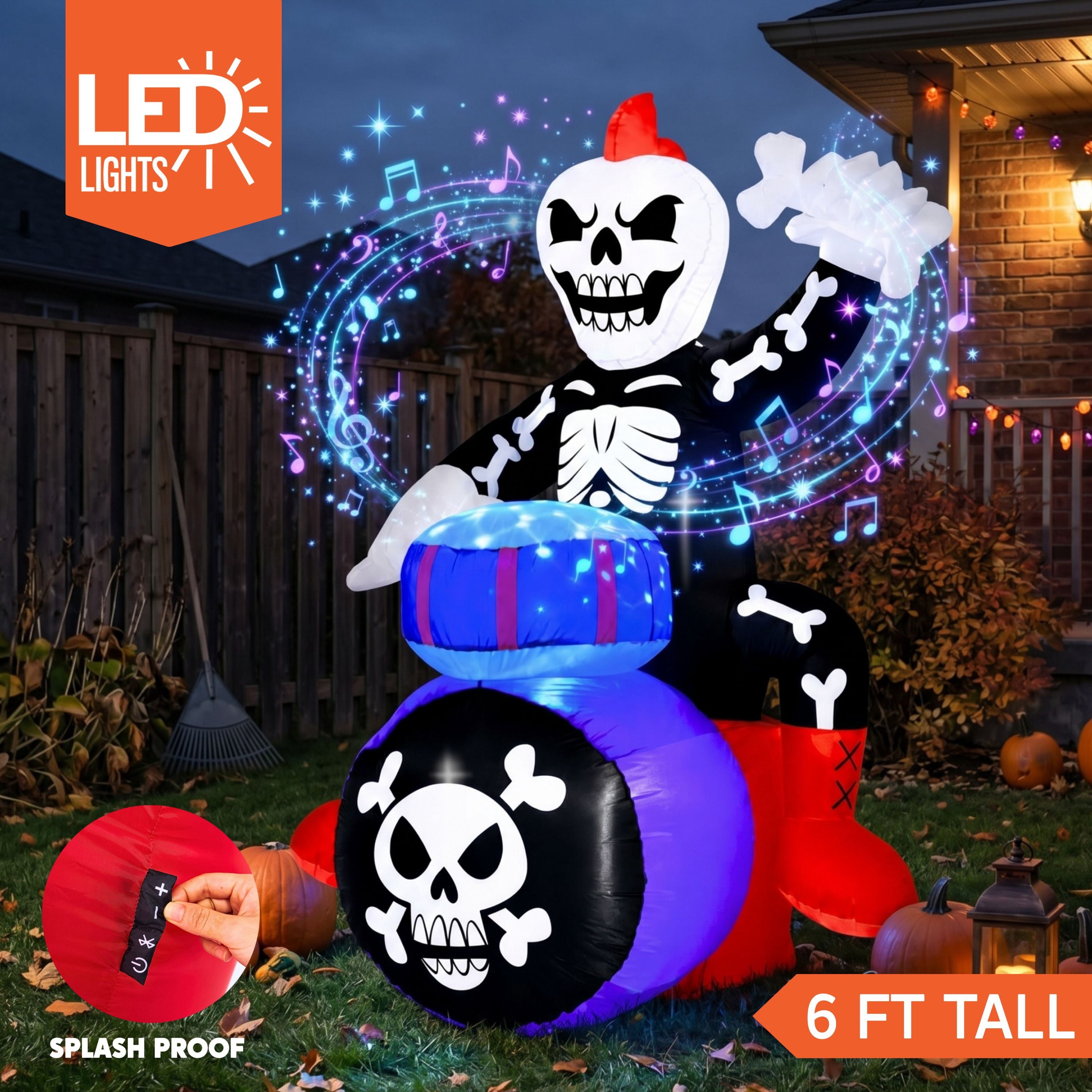 Joyfy 8 FT Halloween Inflatable Skeleton Dinosaur with Build-in LEDs Pumpkin Decorations,Halloween Outdoor Decorations Blow up Yard Decorations