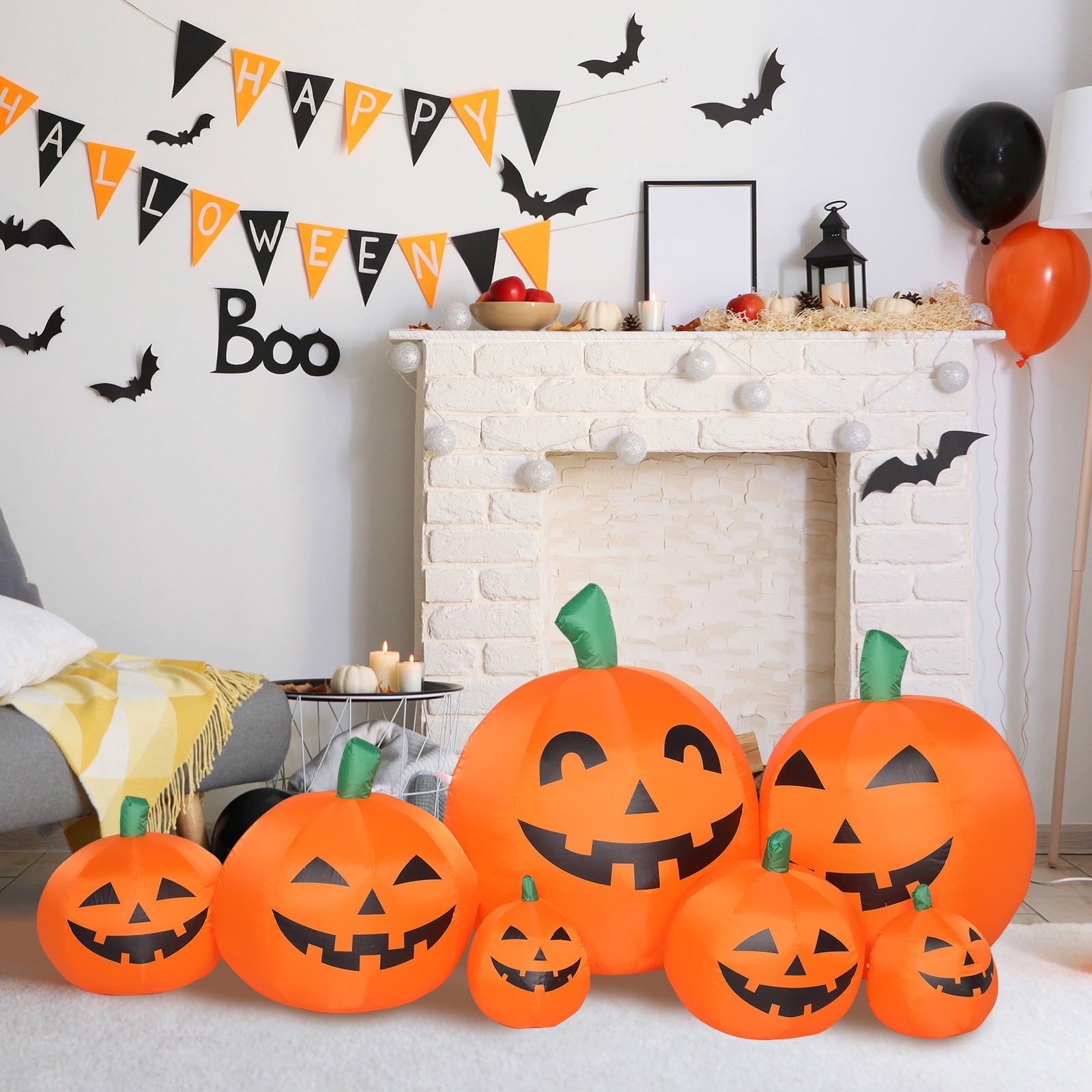Ktaxon 7.4' Halloween Inflatables Outdoor Halloween Decoration with LED Lights 7pcs Blow up Pumpkins