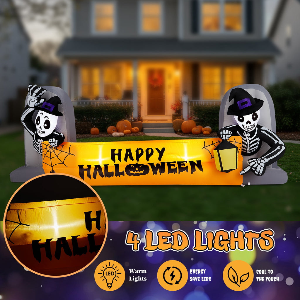 8FT Long Halloween Inflatables Pumpkins Eyeball Candy Outdoor Decorations, Blow Up Yard Decoration with Built-in LEDs Lighted for Lawn Garden Outside Indoor Decor