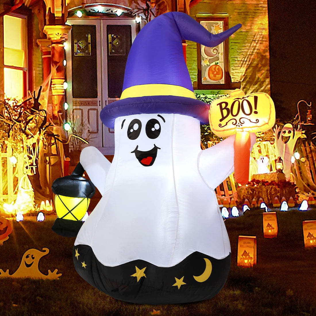 GOOSH Halloween Inflatable 5 FT Halloween Ghost Inflatable with Hand-Held Light, Cute Blow Up Ghost Halloween Ghost Decorations with Built-in LEDs, Halloween Decorations Clearance for Holiday/Party