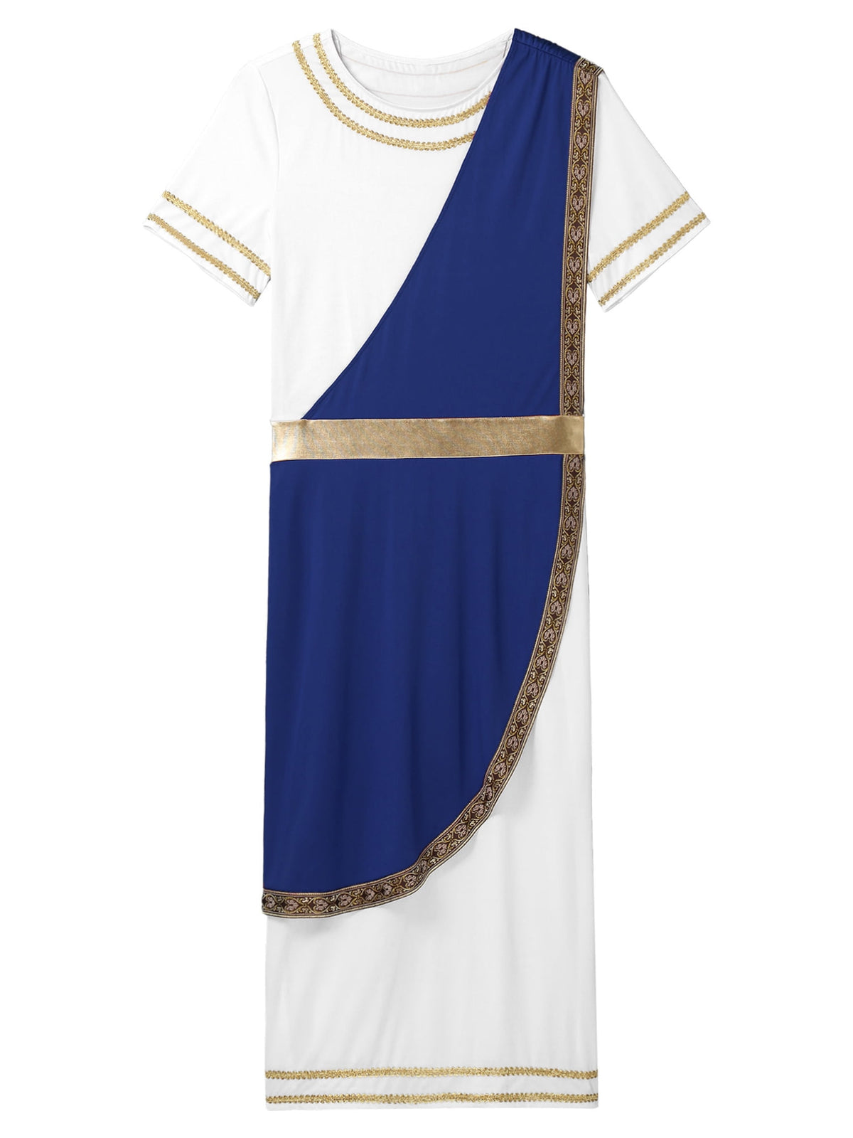 iixpin Mens Halloween Toga Robe Ancient Roman Costume Short Sleeve Greek God Tunic with Belt Yellow 3XL