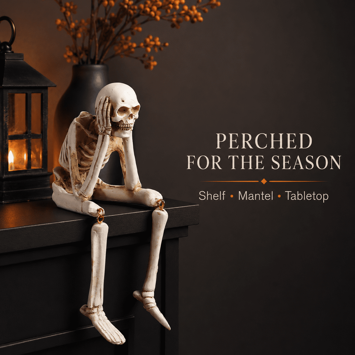 Halloween Decor Skeleton Statue Figurines Skull Decor See No Evil Hear No Evil Speak No Resin Skeleton Shelf Sitters Sitting Figurines for Home Kitchen Party Decor Table Ledge Edge Decorative (C)