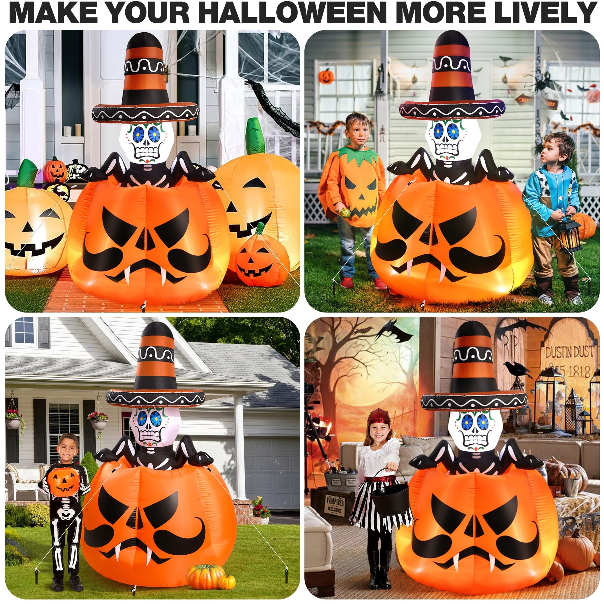 Ayieyill 6FT Halloween Festive Pumpkin Inflatable Decor, Blow Up Ornament for Indoor Outdoor Garden Lawn Yard Halloween Holiday Decoration