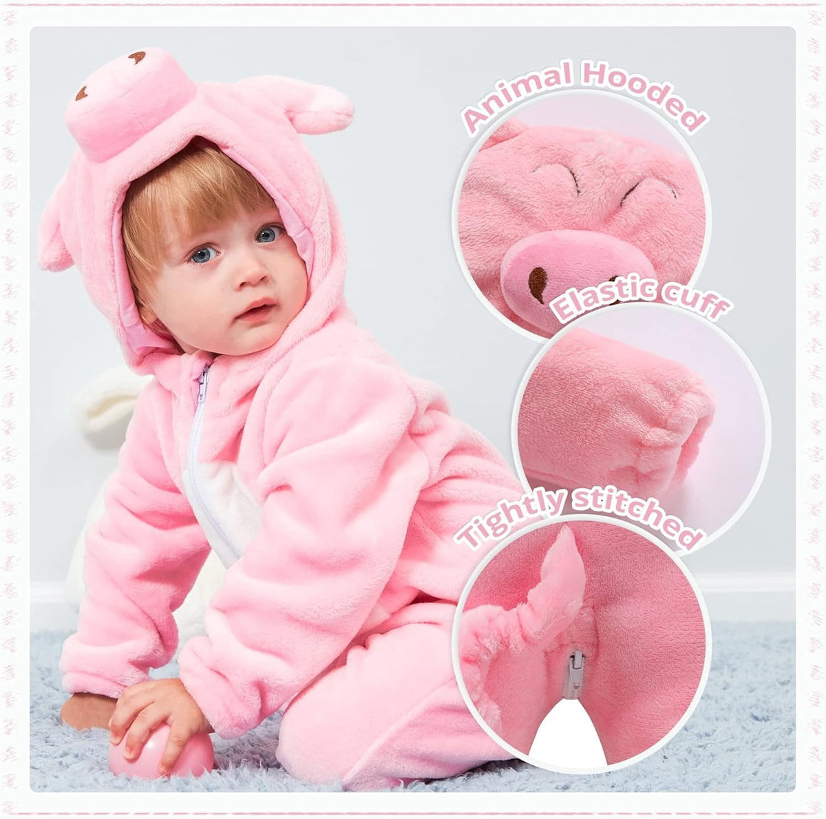 WIBACKER 0-3T Unisex Baby Animal Costume Winter Autumn Flannel Hooded Romper Christmas and Halloween Dinosaur Cosplay Jumpsuit