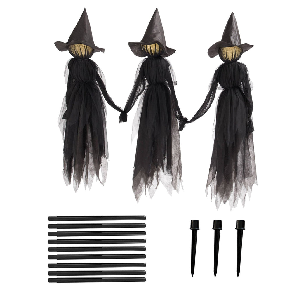 3PCS Halloween Holding Hands Screaming Witches Sound Decorations,Large Light Up Holding Hands Screaming Witches Decor for Home Outside Yard Lawn Garden Party Decoraciones