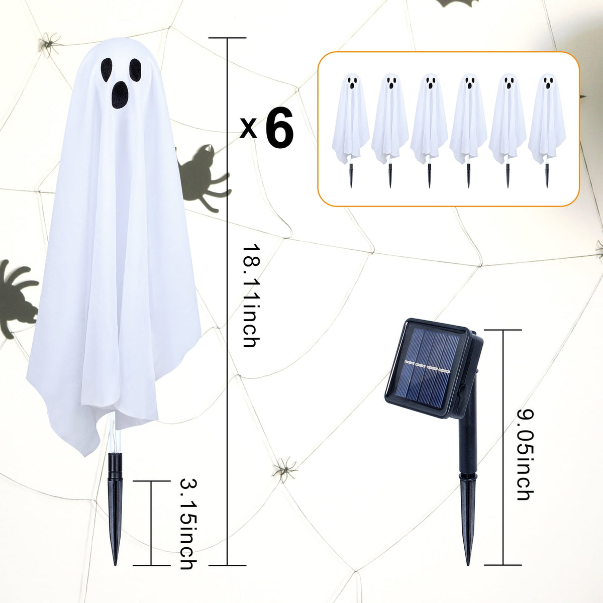 Qoosea Halloween Decorations Outdoor, 6 pack Light up Spooky Ghosts with 8 Modes LED Light - Scary Standing Ghosts Decor for Front Door Porch Yard Home Party
