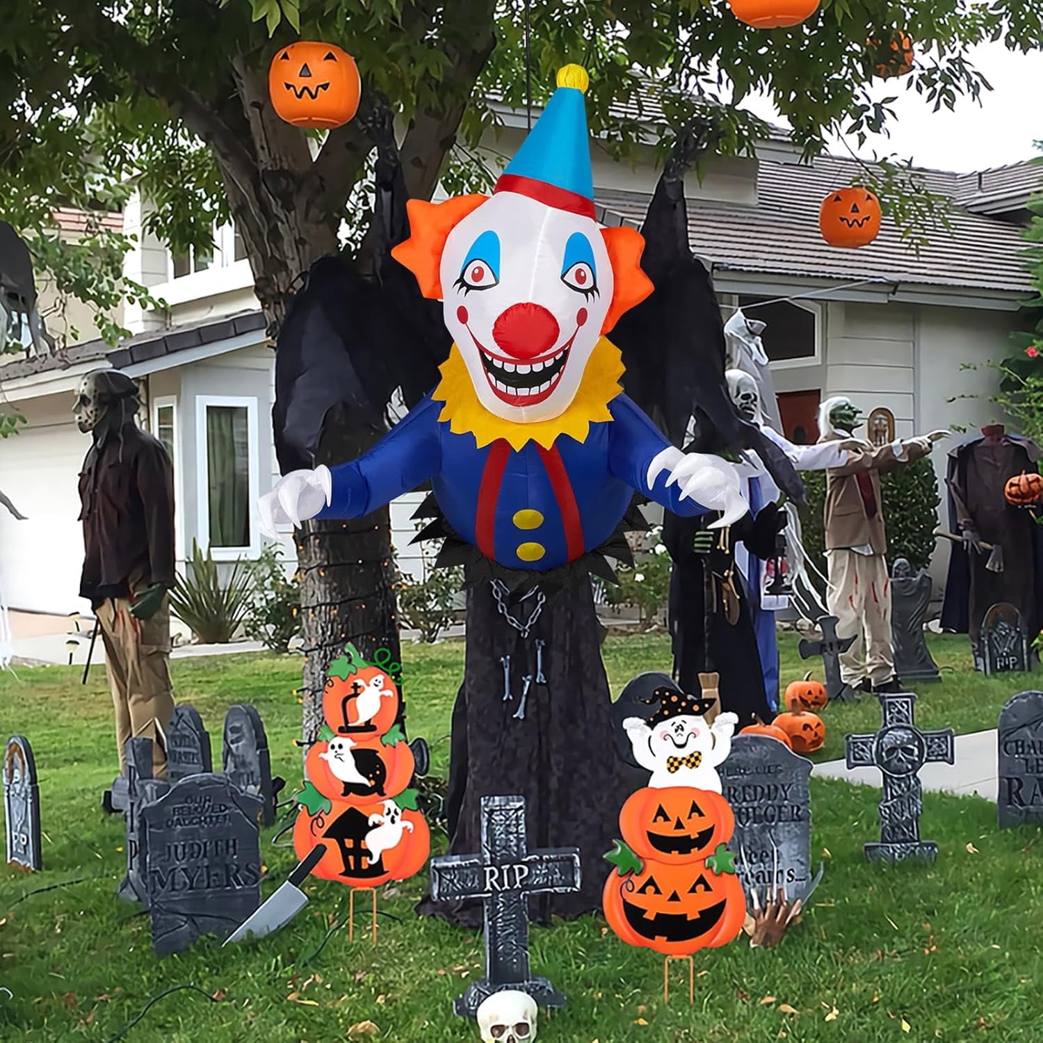 VINGLI Inflatable Halloween Outdoor Decorations Window Hanging,People Standable, Blow Up Yard Decorations, Built-in LED Lights Décor for Indoor Home Party Garden Lawn Store, 3.3FT Clown