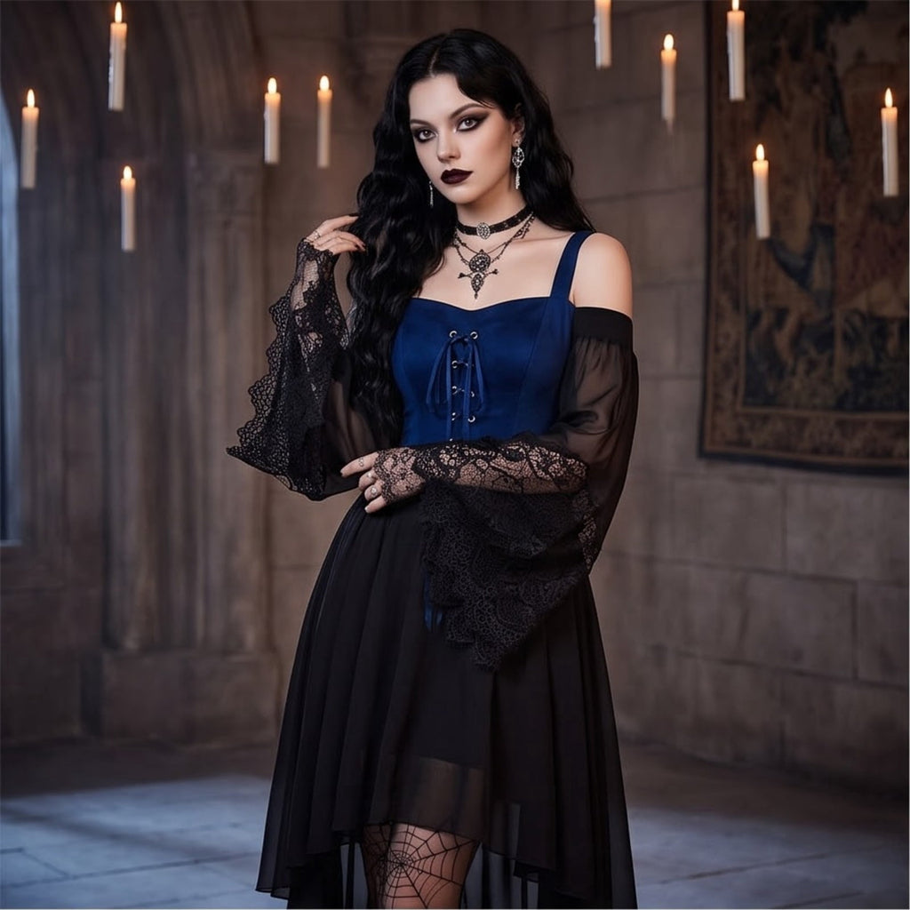 Witch Dress Women 2026 Halloween Costumes Woman Adults Medieval Vampire Butterfly Sleeve Mesh Gothic Outfits Red S