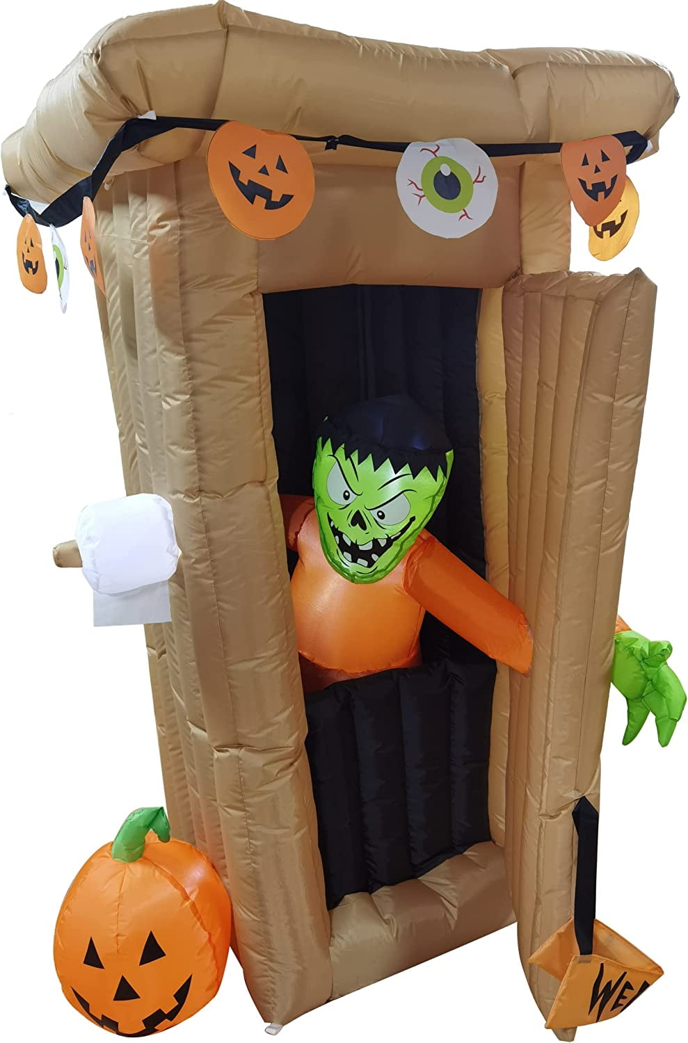 CozyBox 6FT Halloween Animated LED Inflatable Spooky Outhouse with Monster Holiday Yard Decoration