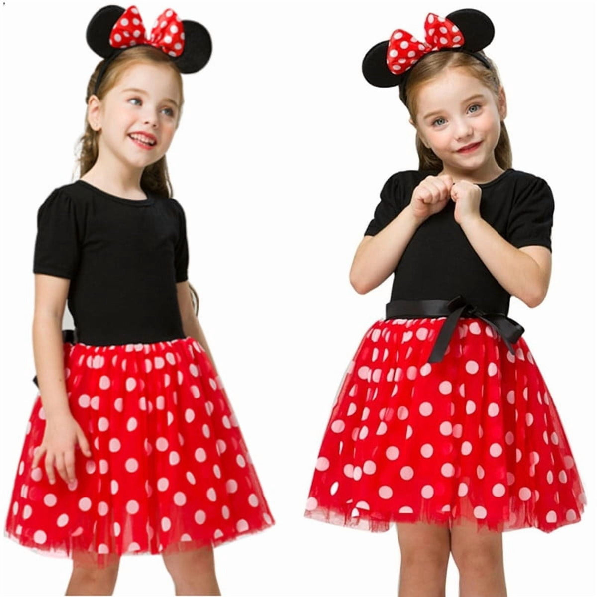 Jurebecia Girls Red Polka Dot Tutu Dress with Bow Headband, Baby Toddler Party Costume for Birthday & Cosplay (110 cm)