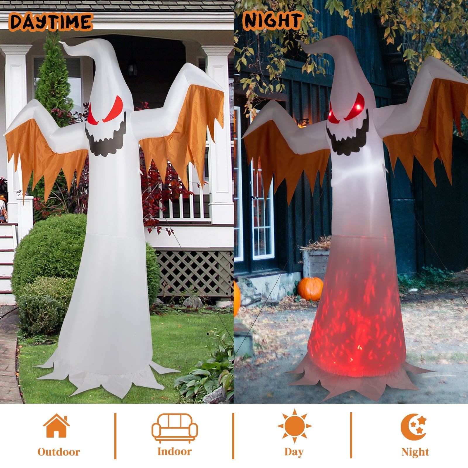 Zimtown 12FT Halloween Inflatables Ghost Outdoor Halloween Decoration w/ Scary Flames,4pcs LED Lights