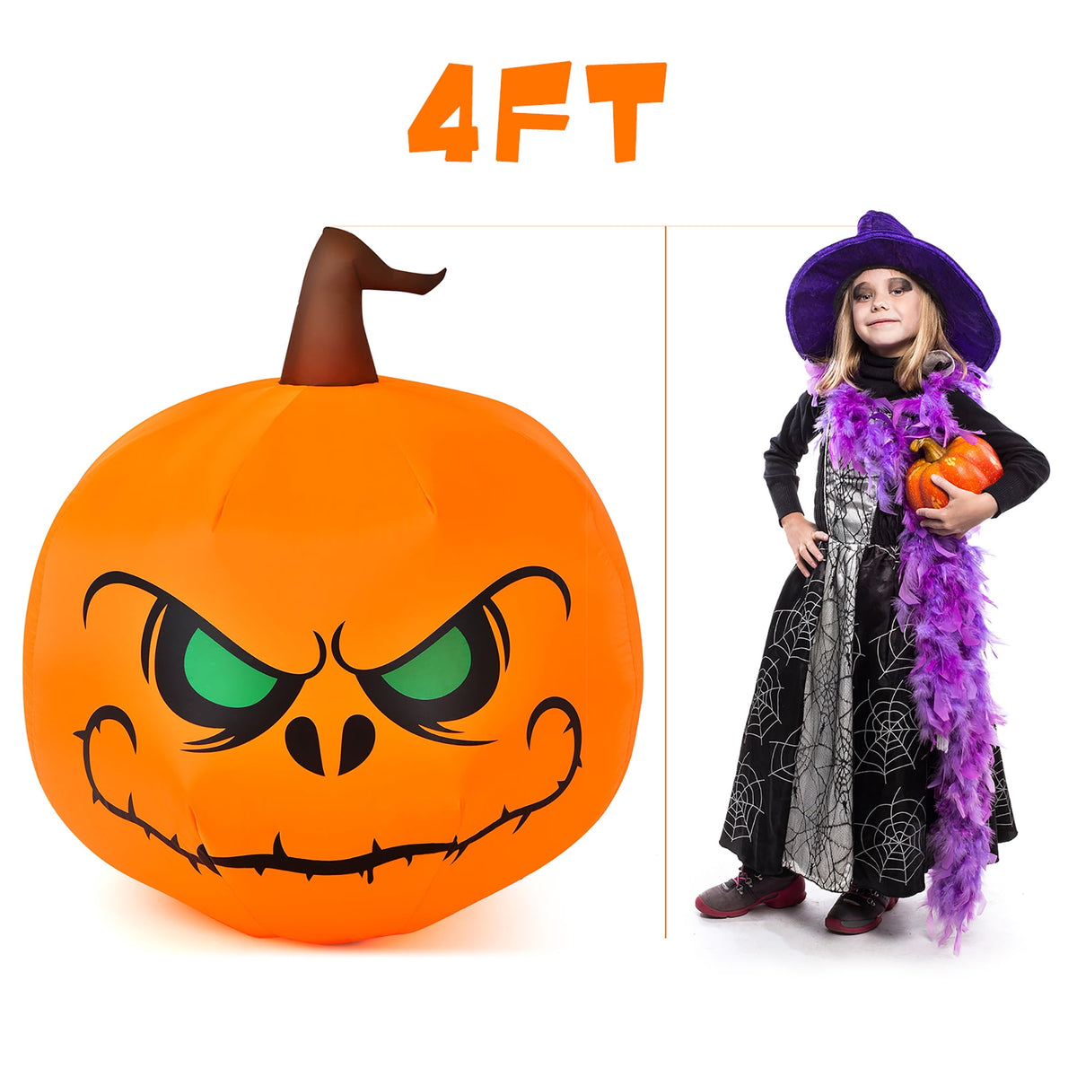 Costway 4 FT Halloween Inflatable Pumpkin Large Blow up with Build-in LED Light
