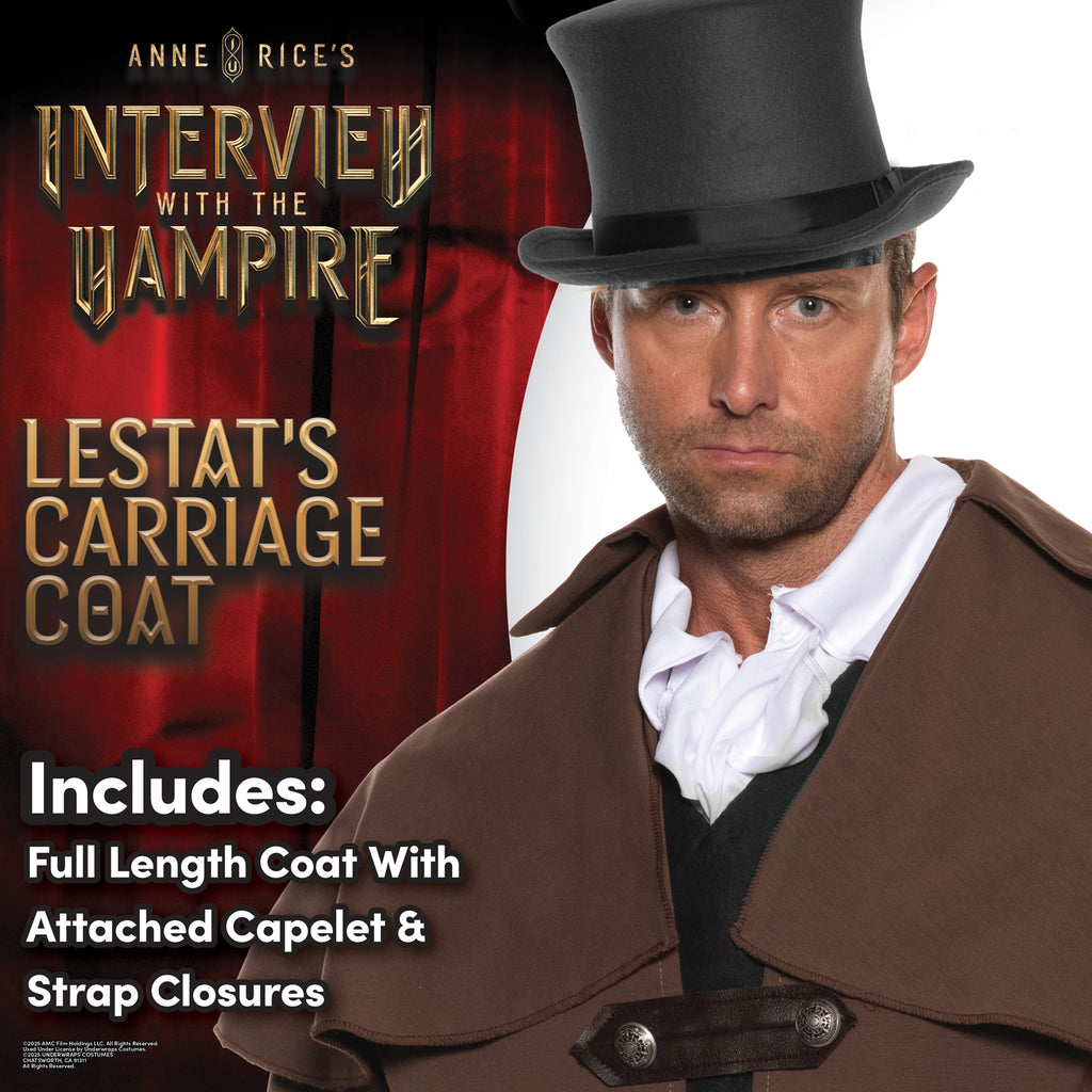 UNDERWRAPS Mens Victorian Carriage Coat - Renaissance Costume, Full Length Coat With Attached Capelet And Strap Closures, Steampunk Cosplay
