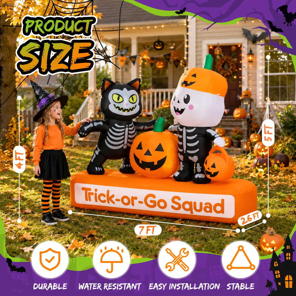 Toiyjofe 5.5 ft Halloween Inflatable Ghost with Pumpkin, LED Lighted Cute Halloween Yard Decoration for Porch, Lawn, Walkway & Party