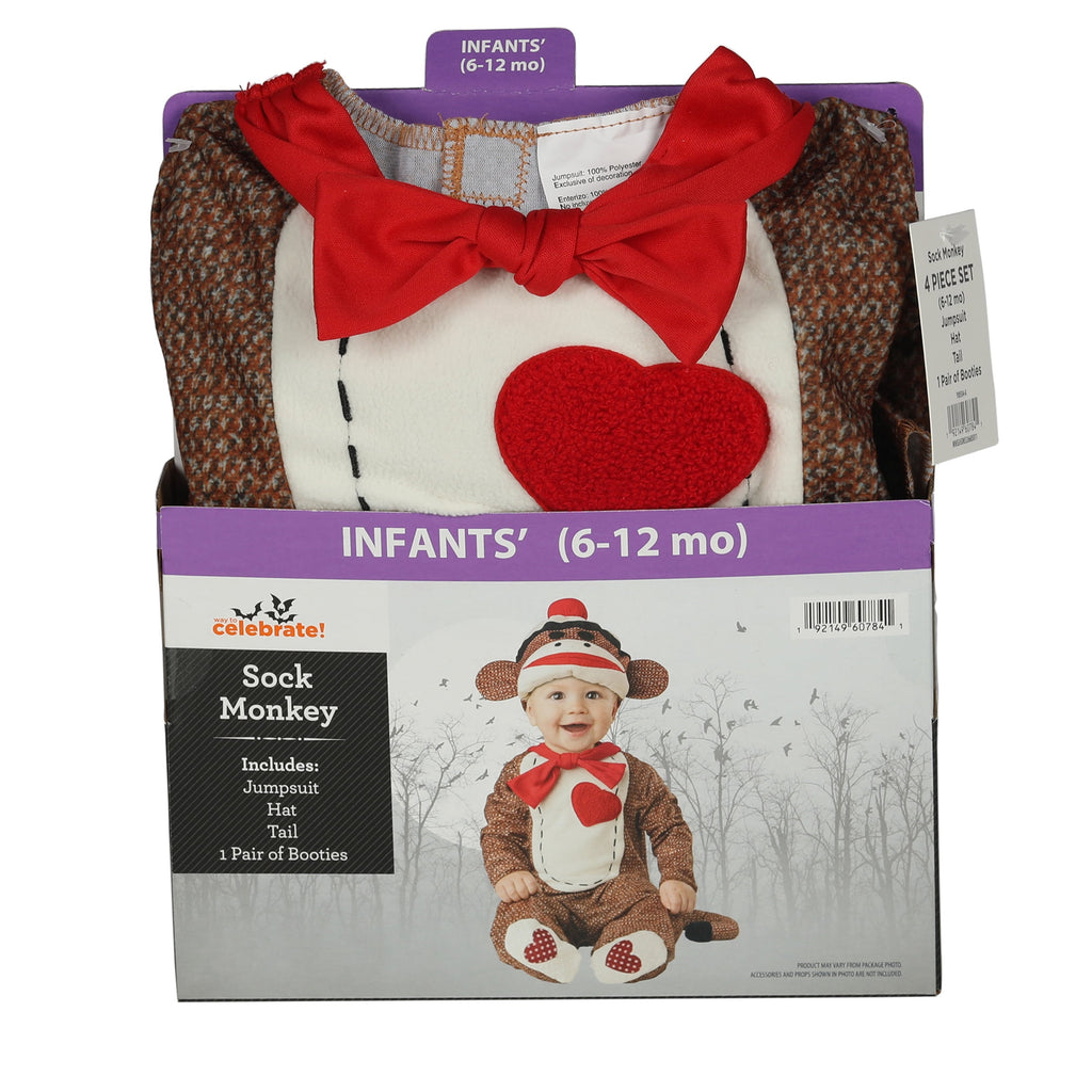Sock Monkey Halloween Costume for Infant, Size 12-18M, by Way to Celebrate