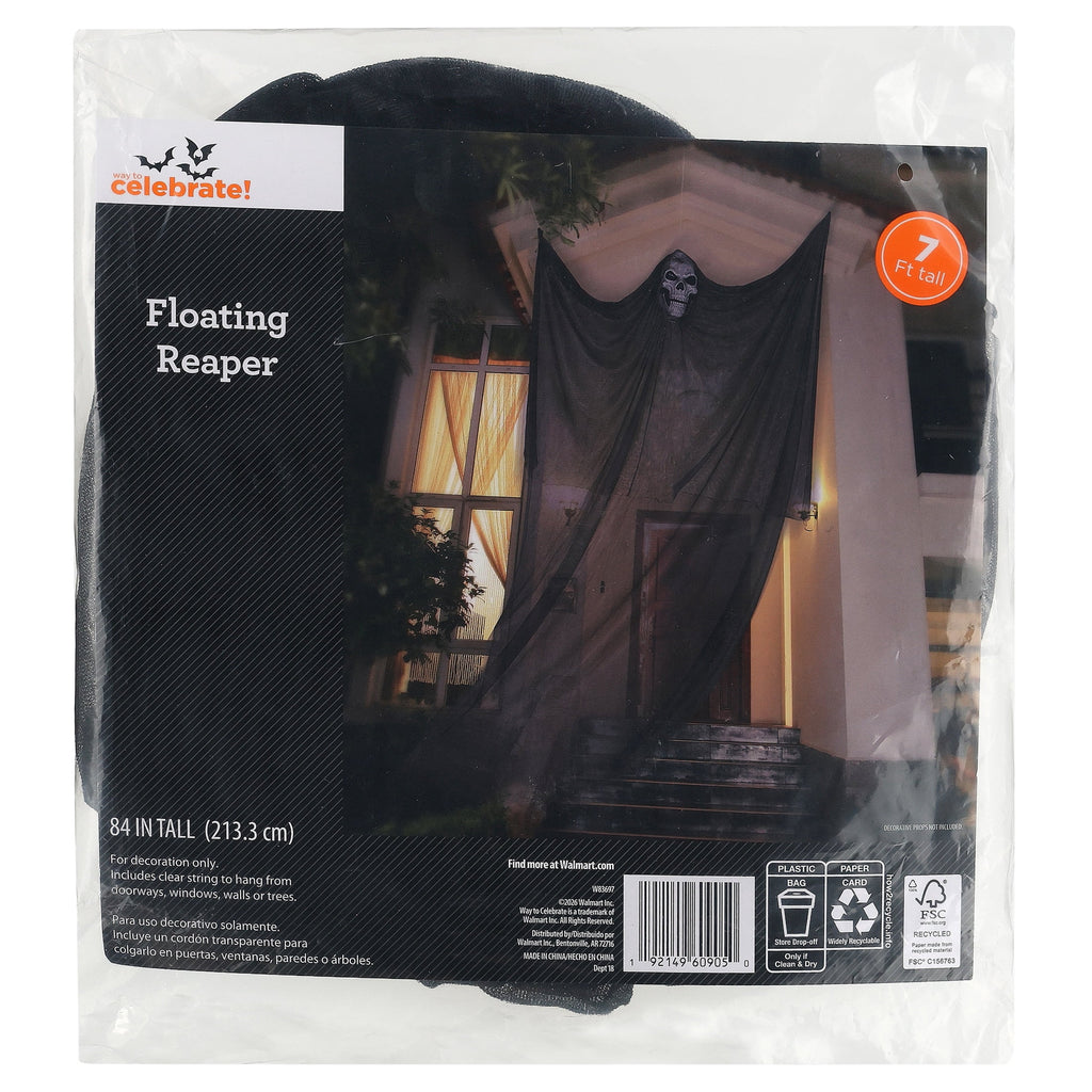Floating Reaper Outdoor Decoration, Black and Gray, 7', Halloween by Way To Celebrate