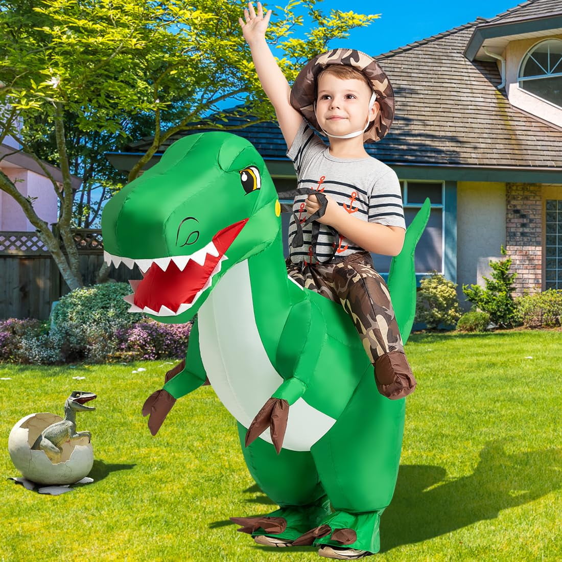 GOOSH 48 inch Inflatable Dinosaur Costume for Kids, Kids Halloween Costume for Unisex Boys Girls, Funny Blow Up Costumes for Halloween Party Cosplay