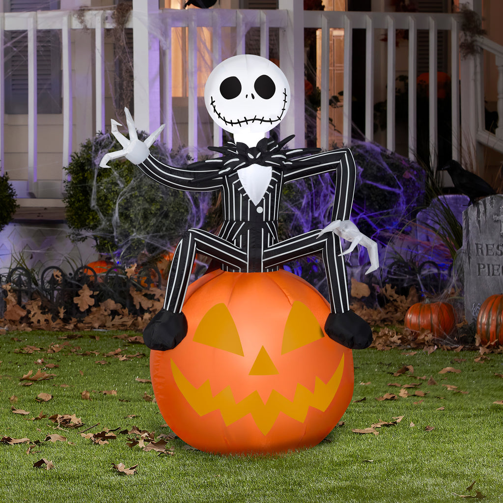 Gemmy Airblown Inflatable Nightmare Before Christmas Jack on Pumpkin Disney, 3.5 ft Tall, Multicolored