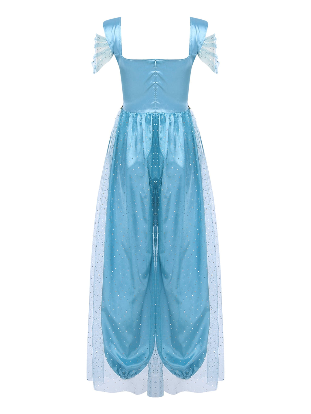 Aislor Women Halloween Arabian Princess Cosplay Costume Sequins Belly Dance Romper Jumpsuit Fancy Dress Lake Blue L
