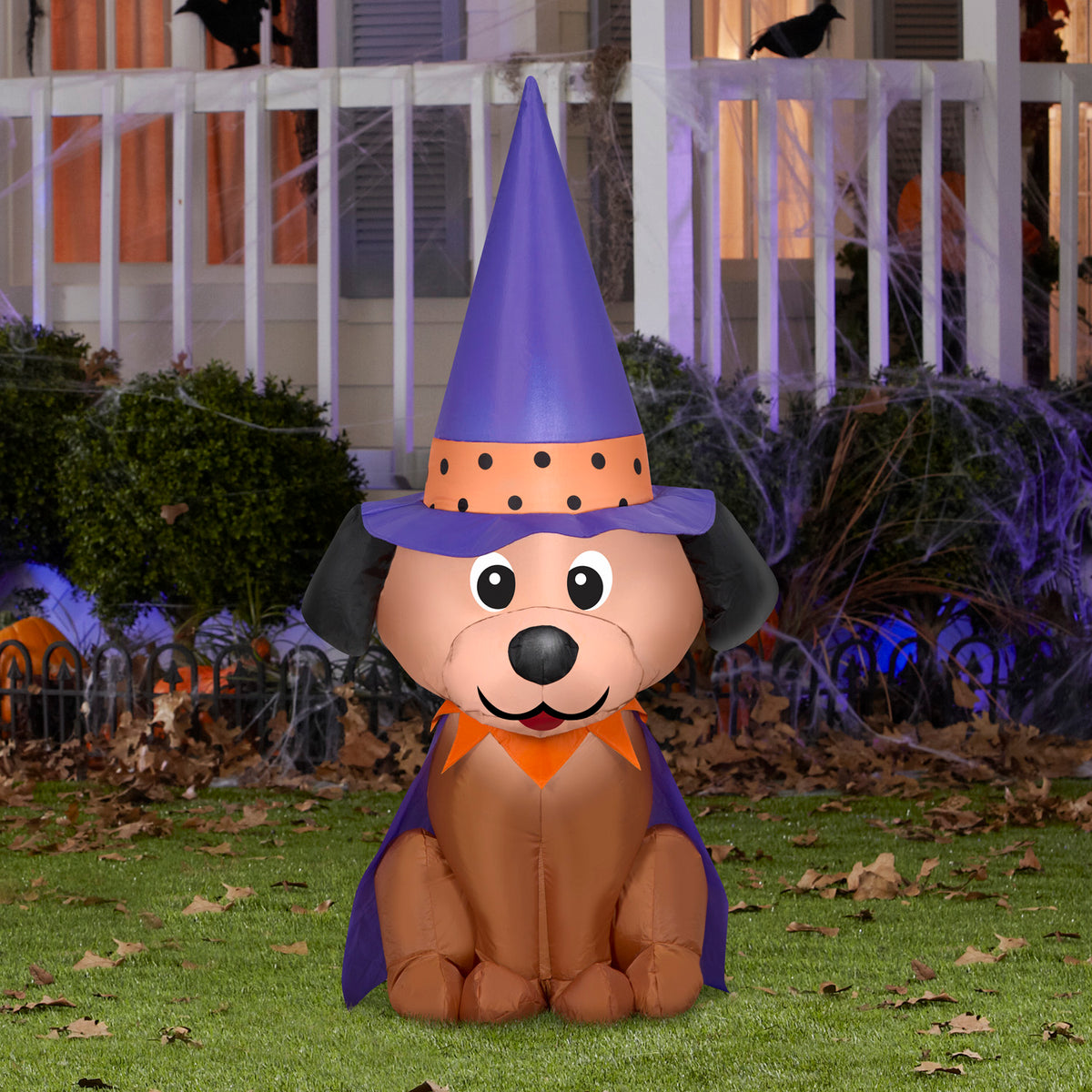 Gemmy Halloween Inflatable Dog in Witch Hat, 4 ft Tall, Multi