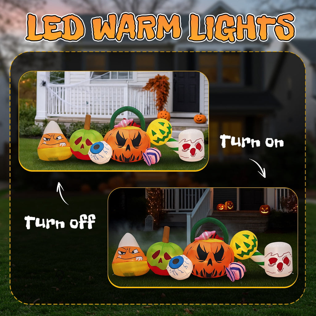 8FT Long Halloween Inflatables Pumpkins Eyeball Candy Outdoor Decorations, Blow Up Yard Decoration with Built-in LEDs Lighted for Lawn Garden Outside Indoor Decor