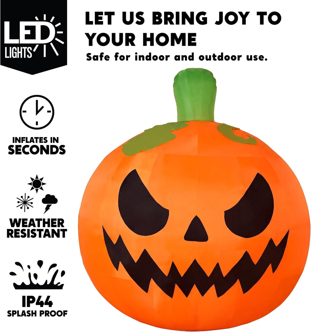 Joyfy 7 ft Halloween Inflatable Long Pumpkin with Witch's Cat Decorations Inflatables with Build-in LEDs,Halloween Decor Outdoor Blow Up Yard Decorations