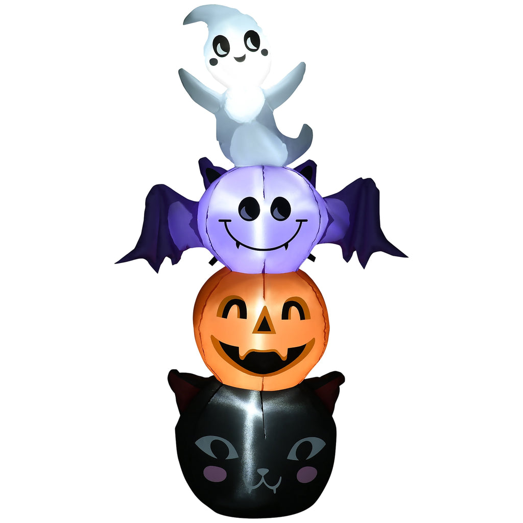 Outsunny 41.3" Inflatable Halloween Window Sticker Ghost with Orange Face, Halloween Decoration with LED Lights for Garden Indoor Outdoor