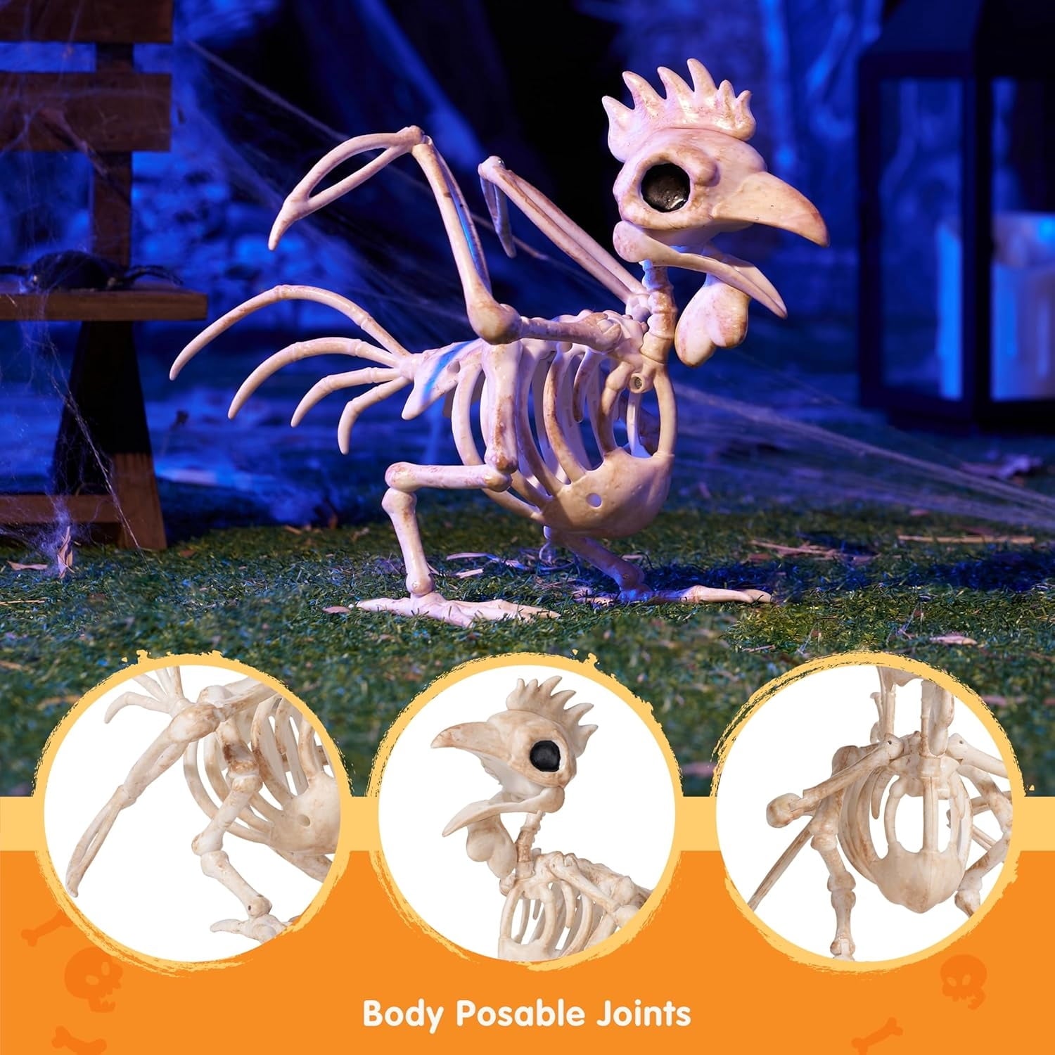 Joyfy 2 Pcs Duck Skeleton Halloween Decoration,4.5 Inch Posable Plastic Animals Halloween Skeleton for Indoor Outdoor Halloween Decorations,Haunted House Party Props