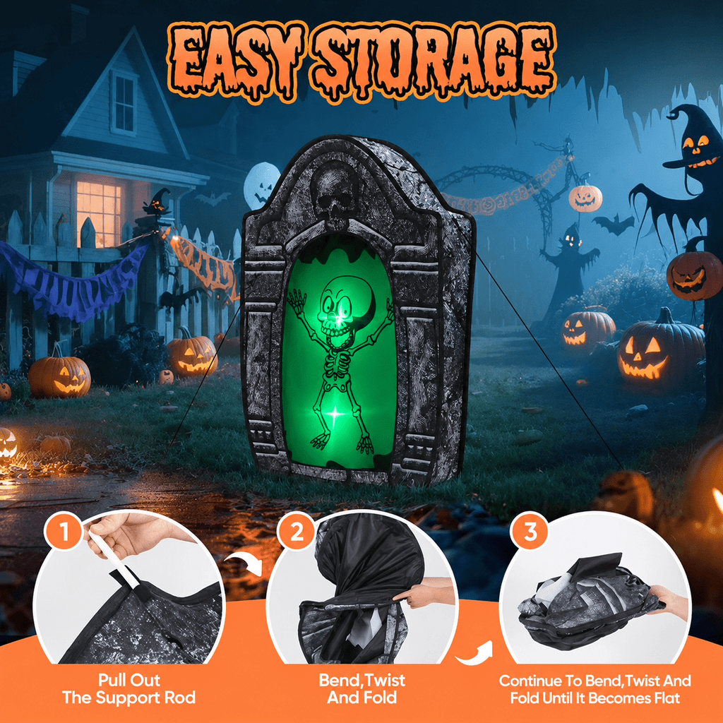 Wondiair 41" Halloween Tombstone with Lighted Skeleton, Outdoor Halloween Graveyard Decoration for Yard, Lawn, Porch & Haunted House