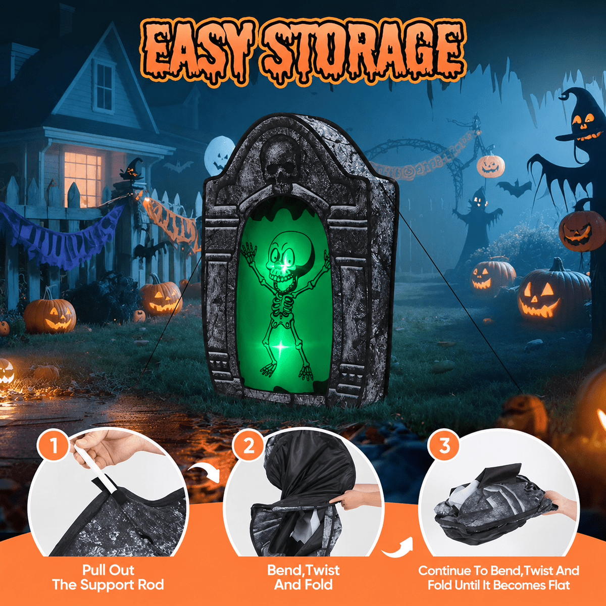 Wondiair 41" Halloween Tombstone with Lighted Skeleton, Outdoor Halloween Graveyard Decoration for Yard, Lawn, Porch & Haunted House