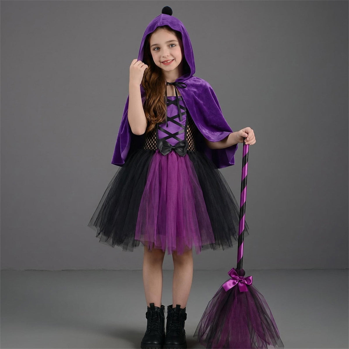 Girl Witch Tutu Dresses Cape Witch Outfit Set Halloween Dress up Party Girls Size 2-12 Years