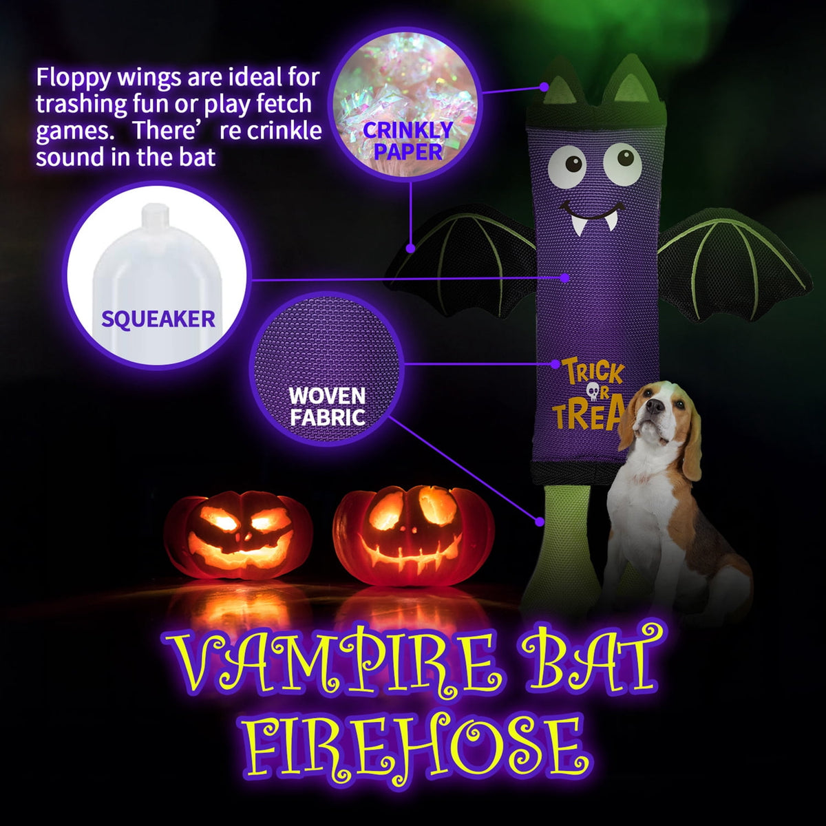 All For Paws Halloween 4-Pack Dog Toy Set - Gift Box Includes Dog Lick Mat, Puppy Squeaky Firehose Toy, Latex Dog Chew Toy & Dog Treat Dispenser