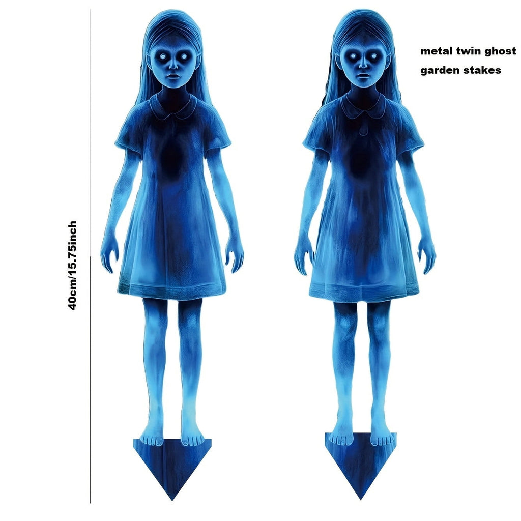 DAMAI Girl Ghost Courtyard Decoration for Halloween,16 Inch Horror Twin Girls Halloween Decoration,Horror Garden Girls Zombie Lawn Sign for Patio Haunted House Party Supplies Graves Cemetery Decor
