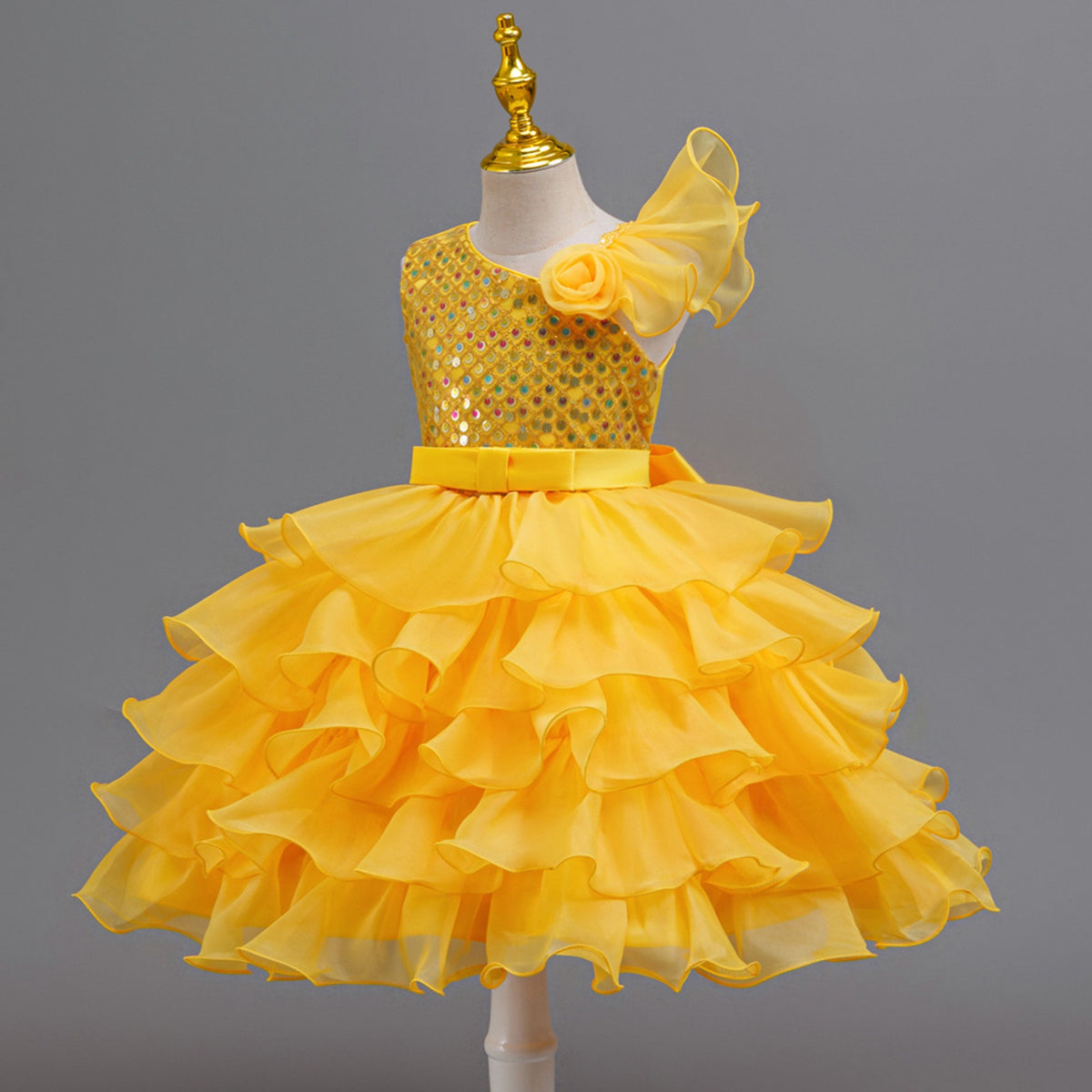 Toddler Dance Yellow Sequin Dress Tulle Dance Dresses Dance Kids 80s Outfits for Girls Dance Performance Outerwear 3-4 Years