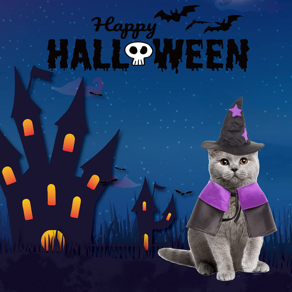 WILLED Halloween Pet Costumes, Cat Wizard Costume, Dog Witch Cloak & Hat, Purple Witch Cloak for Cats, Dogs, Kittens, Puppies, Rabbits, Perfect for Halloween, Parties, Cosplay, and Daily Wear