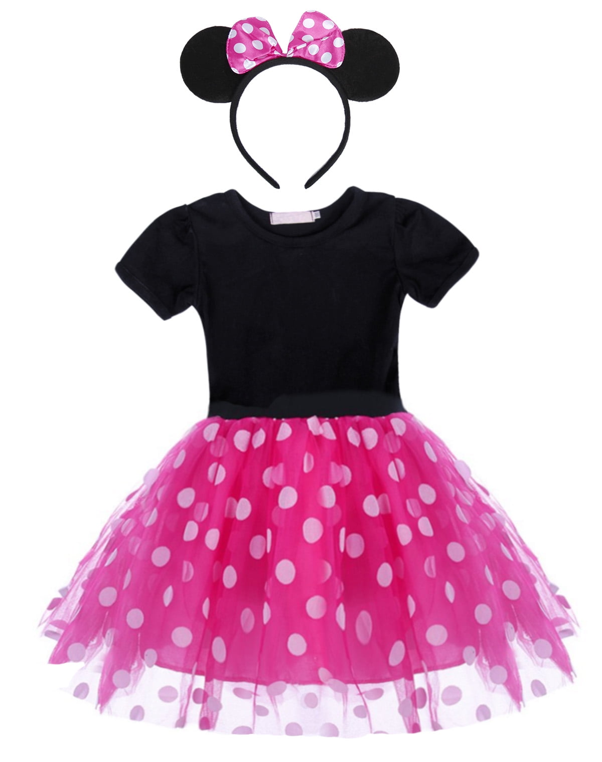 Jurebecia Girls Red Polka Dot Tutu Dress with Bow Headband, Baby Toddler Party Costume for Birthday & Cosplay (110 cm)