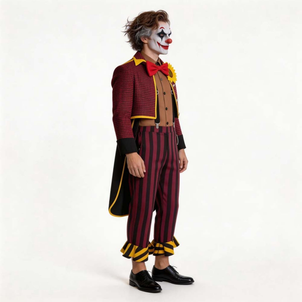 Men Halloween Circus Clown Costume Set Checked Jacket Striped Pants Vintage Jester Carnival Performer Cosplay Outfit