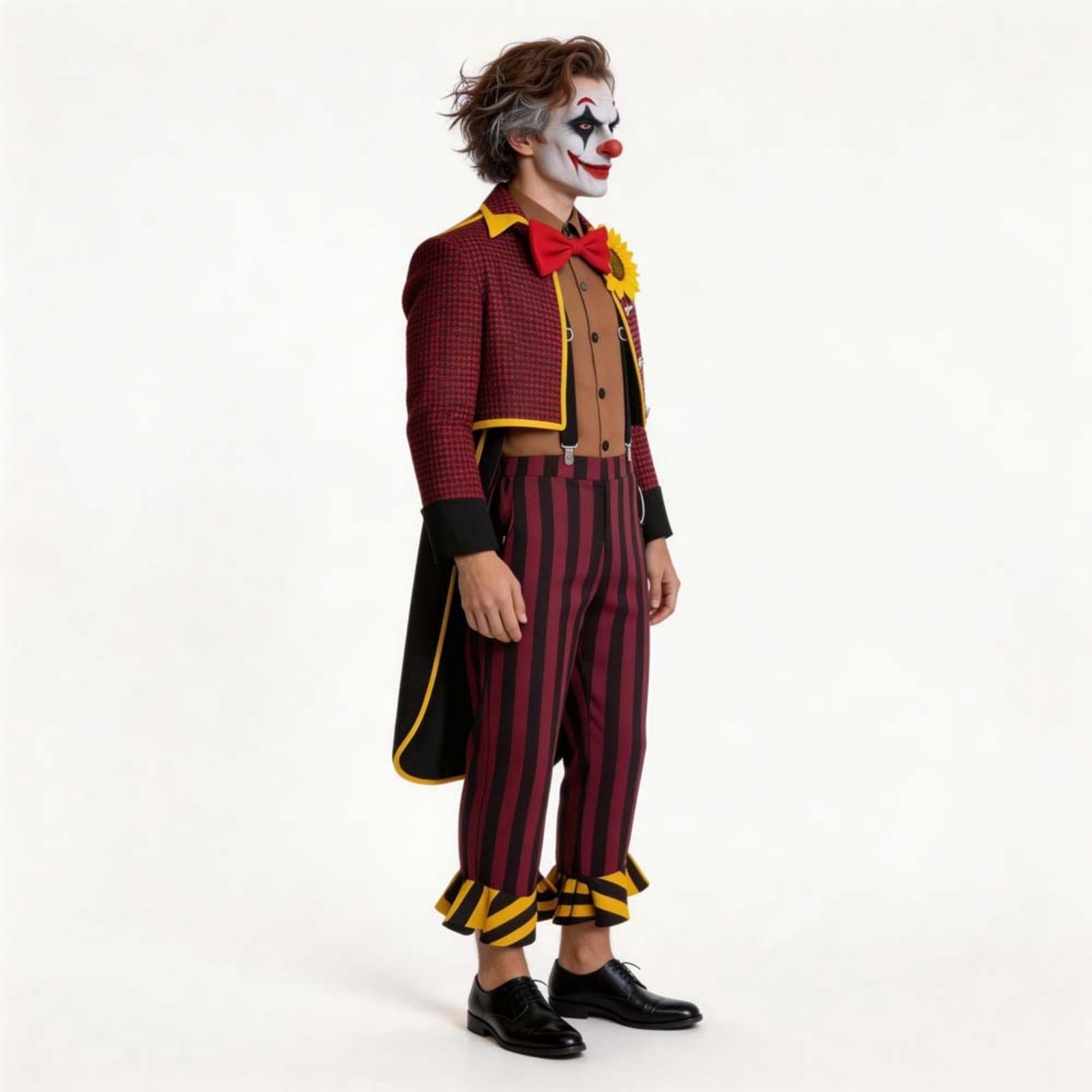 Men Halloween Circus Clown Costume Set Checked Jacket Striped Pants Vintage Jester Carnival Performer Cosplay Outfit