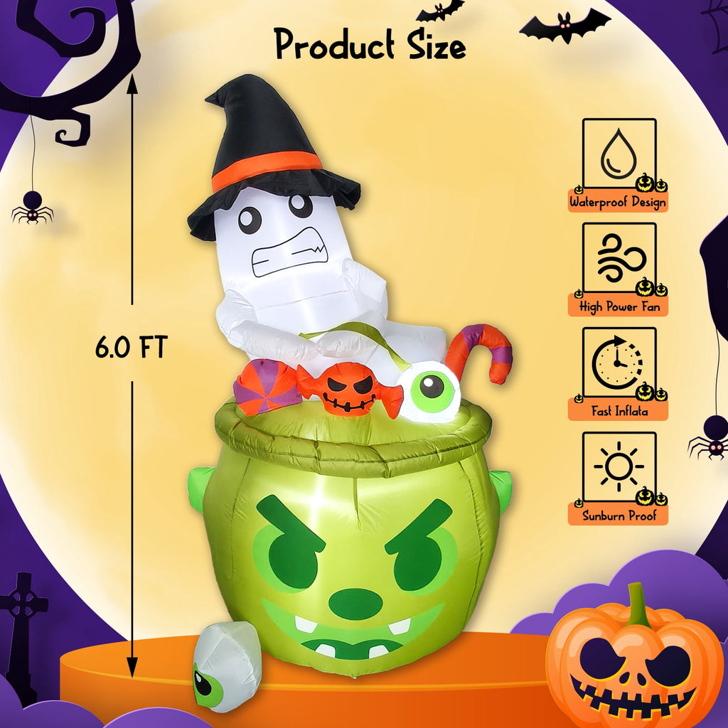 Bmag 6FT Halloween Inflatables Outdoor Decorations, Whimsical Inflatable Ghost Halloween Decor with Built-in 3 LEDs for Yard Garden Lawn Party Holiday Decor