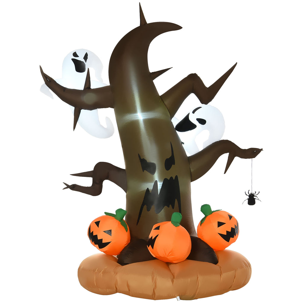 HOMCOM 7.5' Tall Lighted Halloween Inflatables Outdoor Decorations Haunted Tree With Owl, Ghost, Pumpkins, Blow Up LED Yard Decor for Garden, Lawn, Party, Holiday, Waterproof