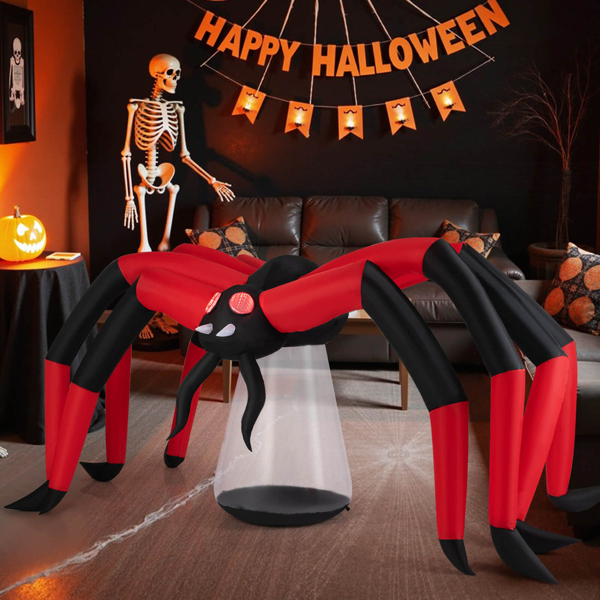 Costway 5 FT Halloween Inflatable Spider with Red Tunnel Light Eyes Ground Stakes for Lawn