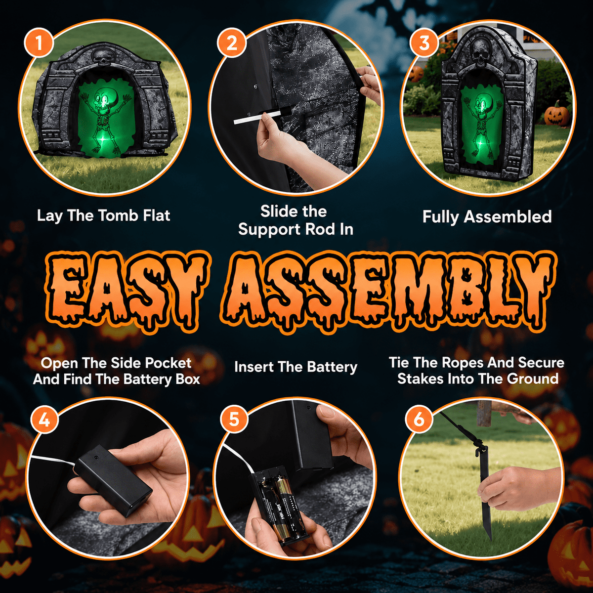 Wondiair 41" Halloween Skull Tombstone with Glowing LED Eyes, Foldable Outdoor Graveyard Decoration for Yard, Lawn, Cemetery & Haunted House