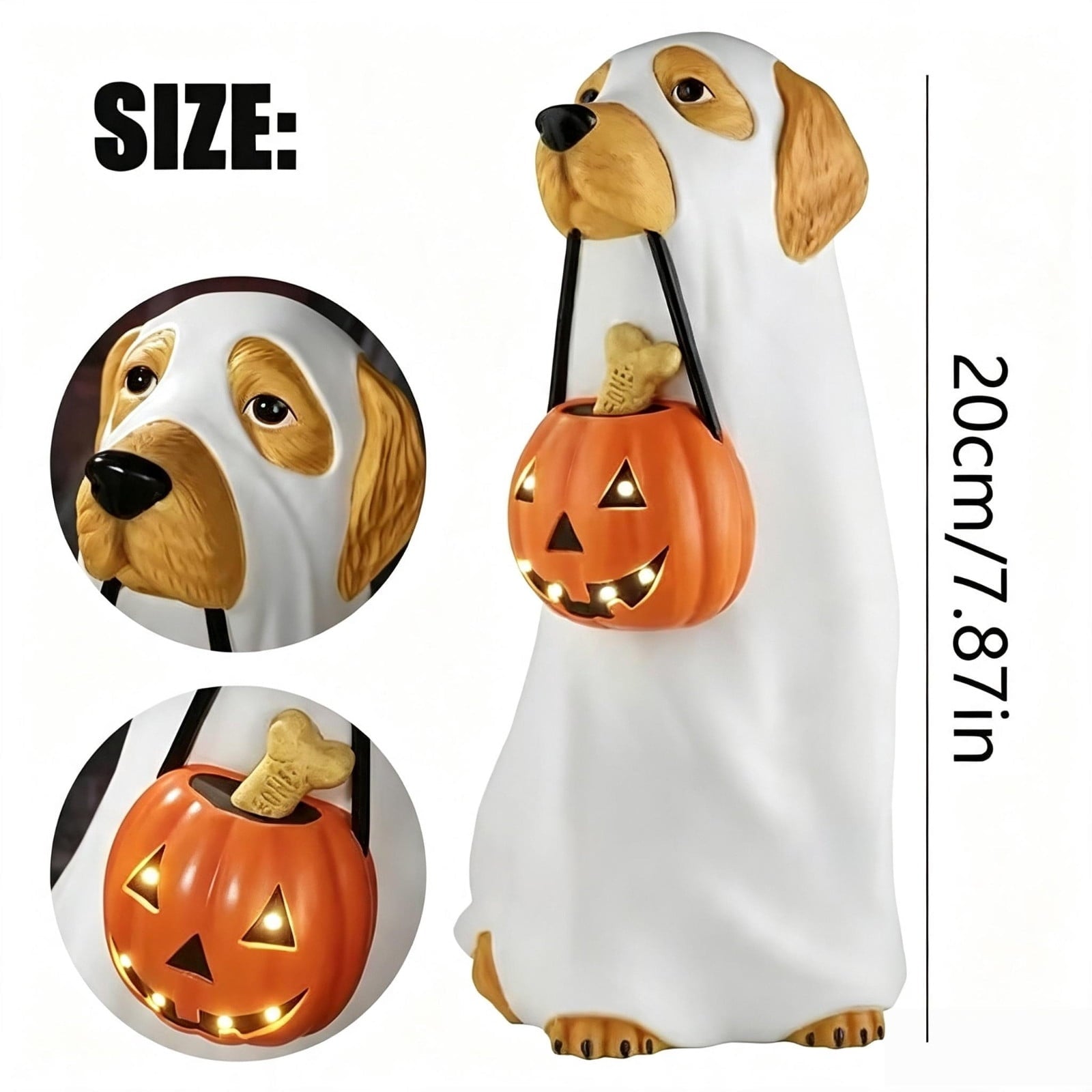 Large‑Size Resin Ghost Dog Blow Mold LED Lit Ornament, Detailed Light‑Up Dog Statue, Eye‑Catching Tabletop Decor For Indoor Halloween Home Styling