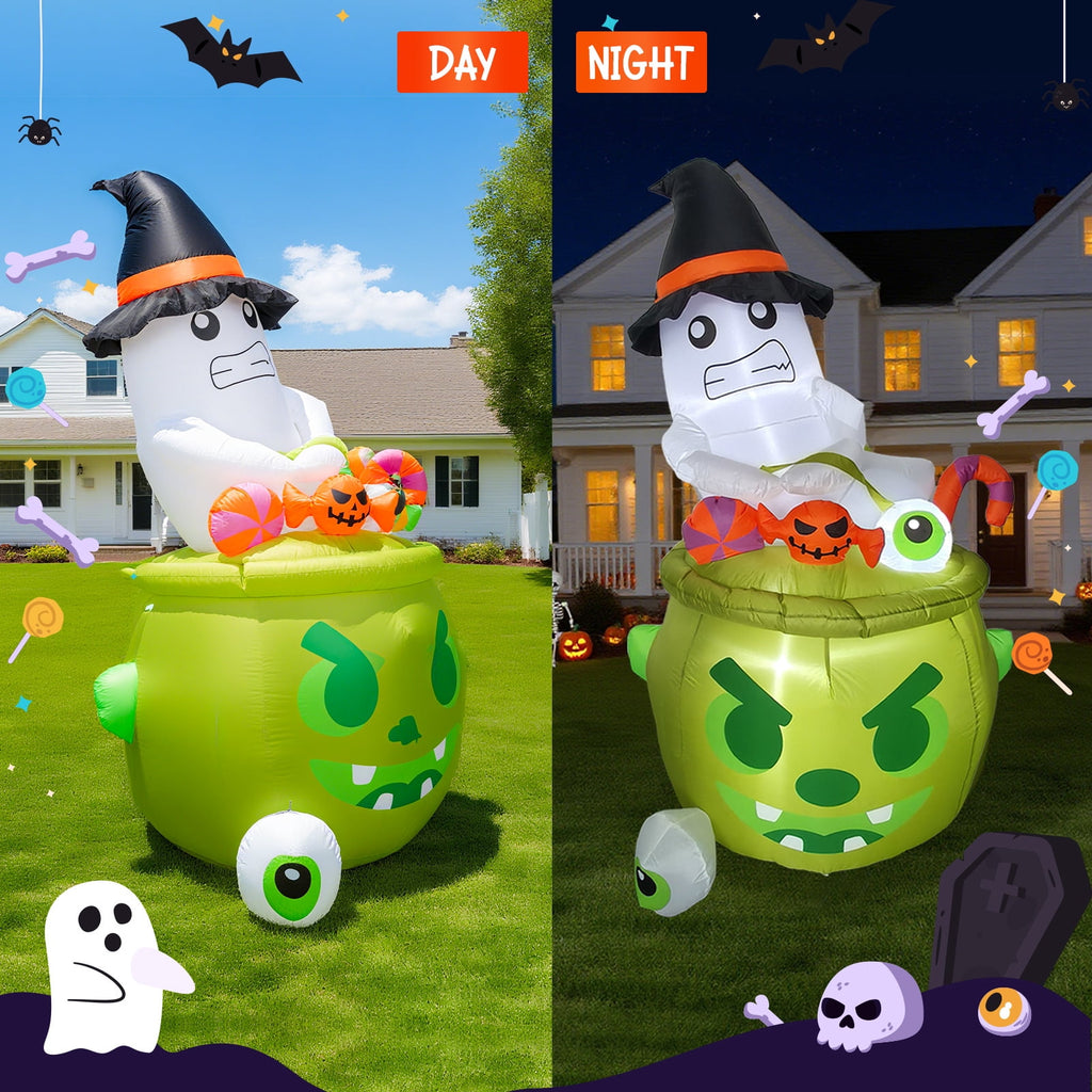 Bmag 6FT Halloween Inflatables Outdoor Decorations, Whimsical Inflatable Ghost Halloween Decor with Built-in 3 LEDs for Yard Garden Lawn Party Holiday Decor