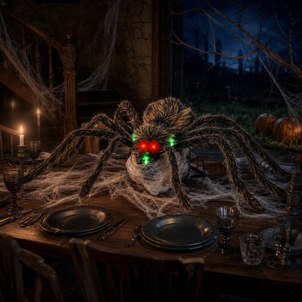 ShaoXinWan Halloween Jumping Furry Spider Prank Prop, Sound Light Activated Scary Animated Decor, Spooky Yard Ornament for Porch, Party, Spooky Mansion Layout
