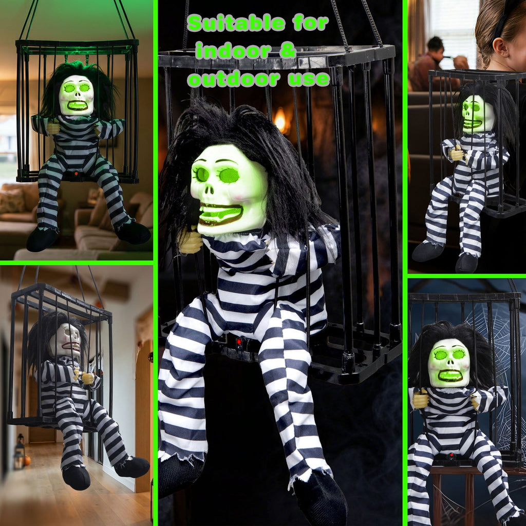 Magotan Screaming Animated Halloween Decorations, Outdoor Indoor Hanging Spooky Halloween Decoration, Scary Ghost Cage with Motion Sensor