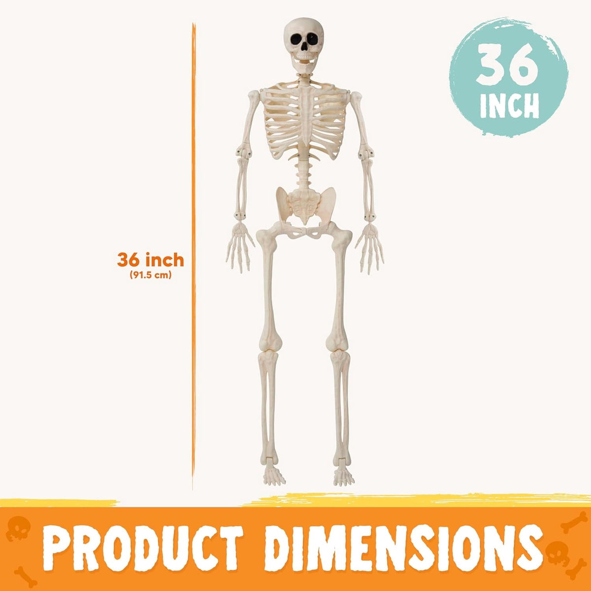 Joyfy 24 Inch Halloween Skeleton Decor with LED Light Eyes,Posable Skeleton Halloween Prop Full Body with Movable Joints for Haunted House Indoor Outdoor Decoration Spooky Decor