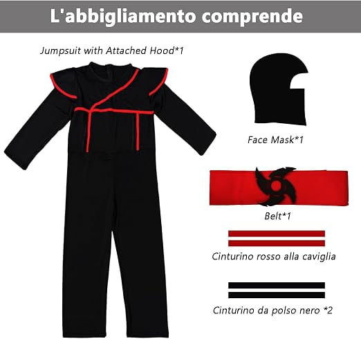 skyllc Ninja Costume Kids, Boys Ninja Costume with Accessories for Halloween Christmas Carnival Birthday Party,Size L