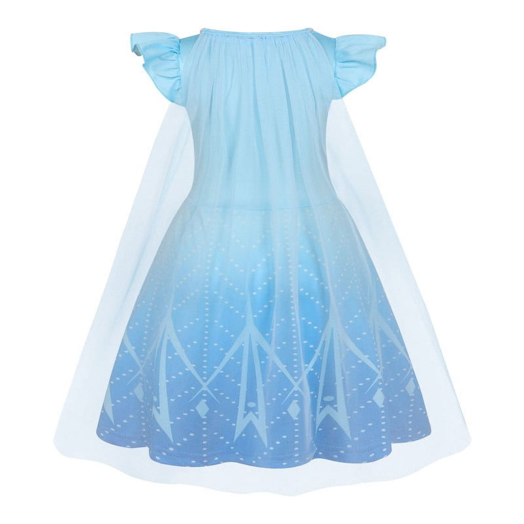 Benylion Girls Ice Princess Dress Halloween Cosplay Costumes With Tulle Cape Kids Birthday Party Dress up Outfit for 7-8 Years
